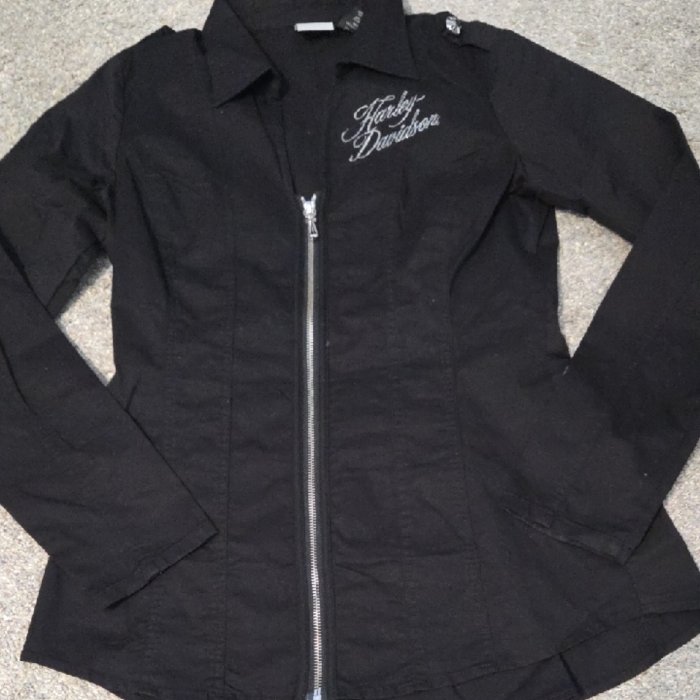 Harley-Davidson Black Front-Zip Utility Jacket with Script Chest Logo